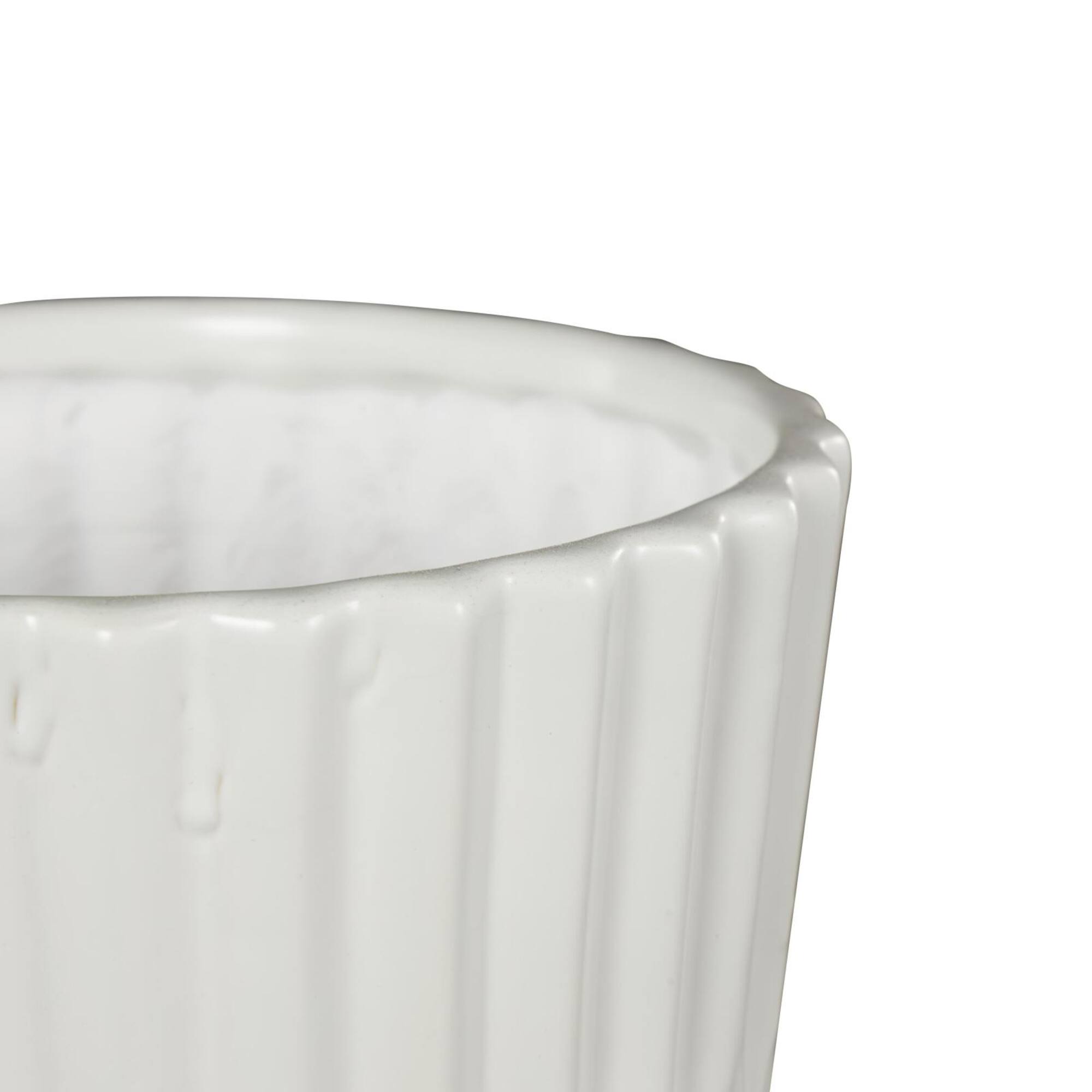 White Double Ribbed Textured Ceramic Planter Set